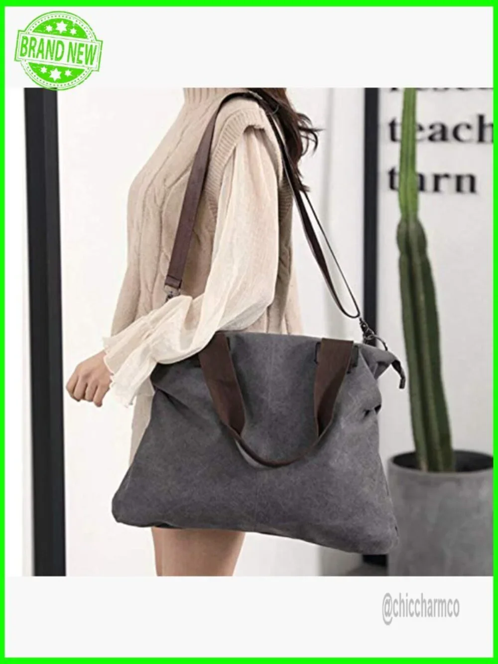 Canvas Tote Bag Crossbody Hobo Satchel Shoulder Bag Work Travel Handbag